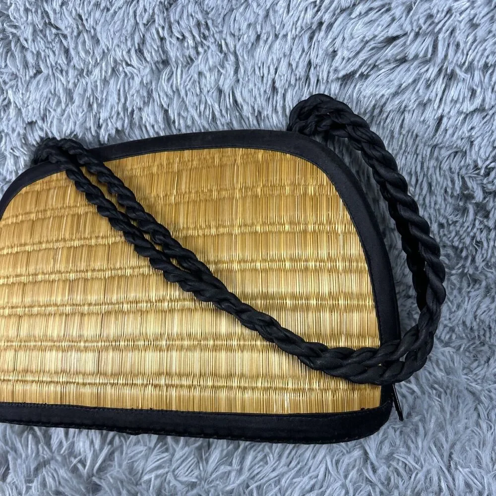 Sea Grass Woven Purse Saraye Tatami‎ Beige Green Straw Satchel Zipper Clamshell